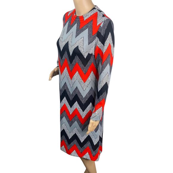 Vtg 60s Lady Carol Black Red Zig Zag A-line Mod Shift Dress SZ 12 - Picture 5 of 9
